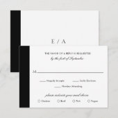 Minimale zwarte witte klassieke elegante moderne b RSVP kaartje (Voorkant / Achterkant)