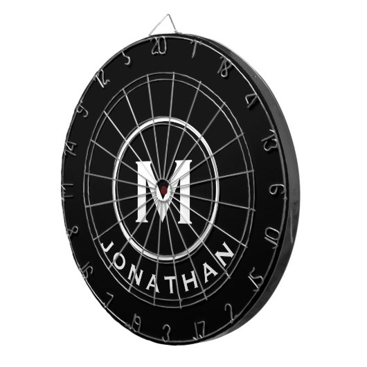 Minimale zwarte witte klassieke monogram dartbord (Voorkant Rechts)