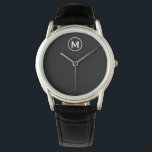 Minimale zwarte witte klassieke monogram horloge<br><div class="desc">Modern minimalistisch monogram zwart-wit monogram Embleem zwart-wit en wit klassieke blok Typografie Monogram Solid Black Achtergrond</div>