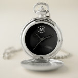 Minimale zwarte witte klassieke monogram zakhorloge<br><div class="desc">Modern minimalistisch monogram zwart-wit monogram Embleem zwart-wit en wit klassieke blok Typografie Monogram Solid Black Achtergrond</div>