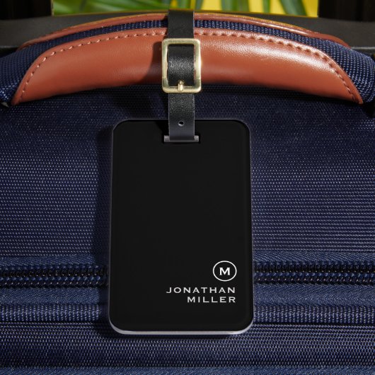 Minimale zwarte witte klassieke monogrammen bagagelabel (Voorkant Insitu 2)