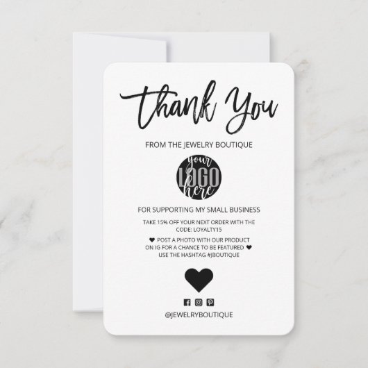 Minimale zwarte witte Logo - Hartelijk dank Bedankkaart (Voorkant)