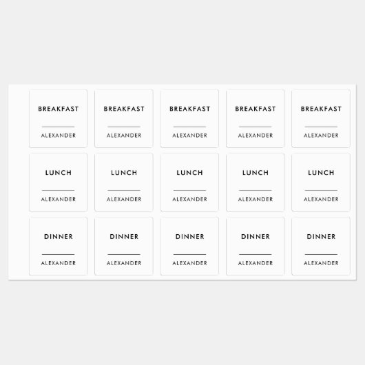 Minimale zwarte witte maaltijdprep naam labels (Vel)