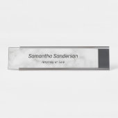 Minimale zwarte witte marmer bureau naambordje (Voorkant)