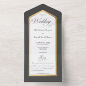 Minimale zwarte & witte, moderne goudmaaltijd all in one uitnodiging (Binnen)