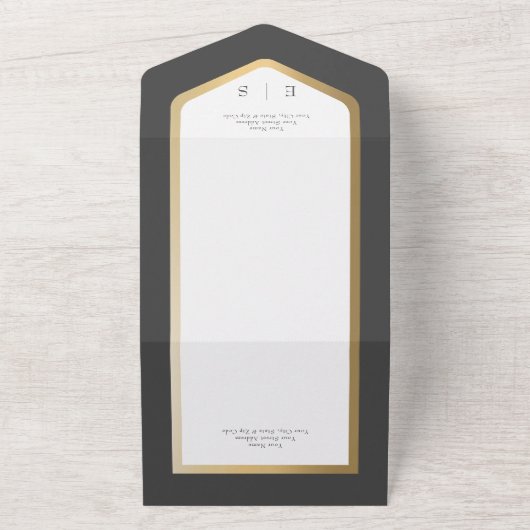 Minimale zwarte & witte, moderne QR-code All In One Uitnodiging (Buitenkant)