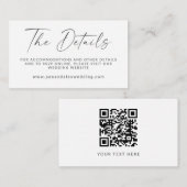 Minimale zwarte witte moderne scriptweduwnaar QR-c Informatiekaartje (Voorkant / Achterkant)