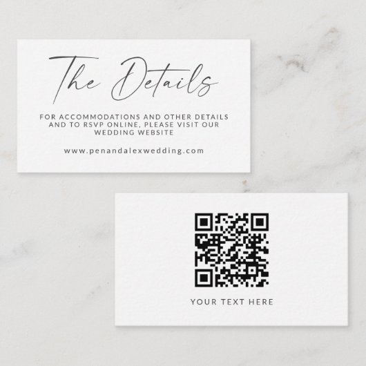 Minimale zwarte witte moderne scriptweduwnaar QR-c Informatiekaartje (Voorkant / Achterkant)