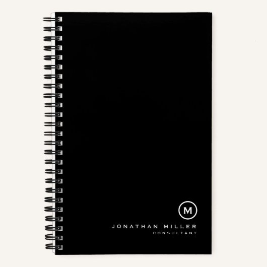 Minimale zwarte witte monogram Naam Notitieboek (Voorkant)