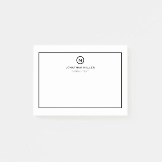 Minimale zwarte witte monongrammen post-it® notes (Voorkant)