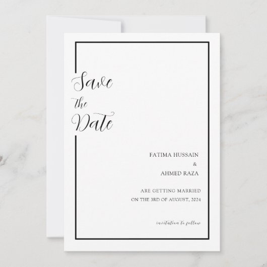 Minimale Zwarte Witte Moslim Trouwdatum Bespaar De Save The Date (Voorkant)