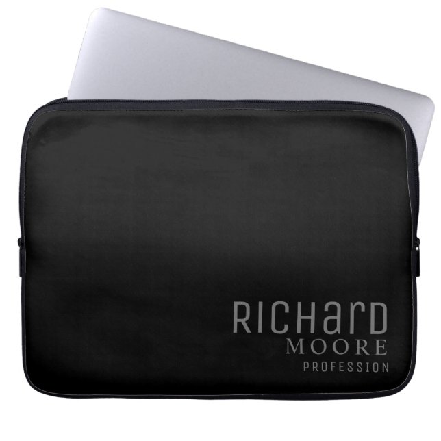 minimale zwarte witte naam laptop sleeve (Voorkant)