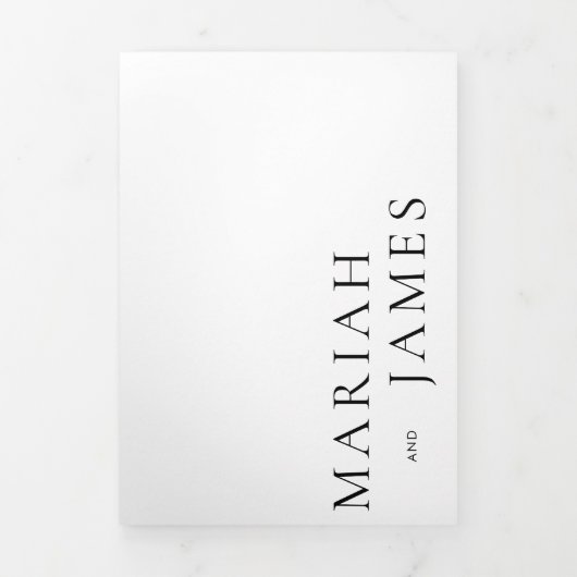 Minimale zwarte witte, oude tekst bruiloft Opslagd Drieluik Uitnodiging (Cover)