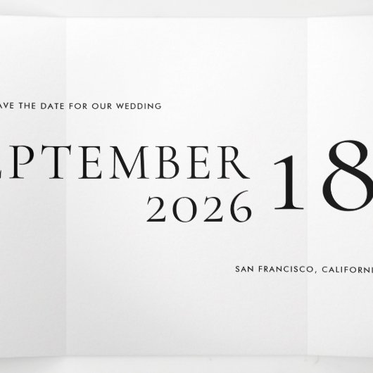 Minimale zwarte witte, oude tekst bruiloft Opslagd Drieluik Uitnodiging (Binnenkant midden)