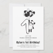 Minimale zwarte & witte Panda 1e verjaardag Kaart (Voorkant)