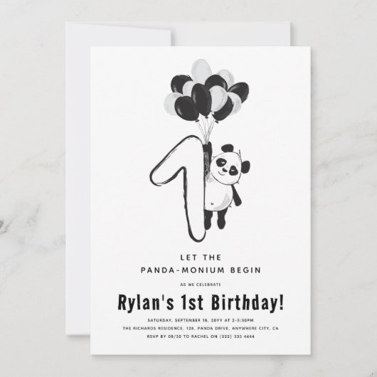 Minimale zwarte & witte Panda 1e verjaardag Kaart (Voorkant)