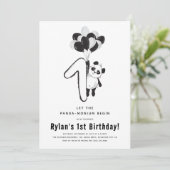 Minimale zwarte & witte Panda 1e verjaardag Kaart (Staand voorkant)