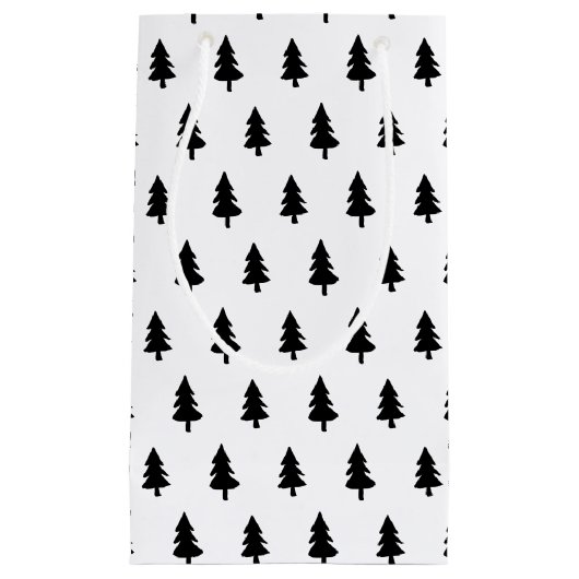 Minimale zwarte witte PINE TREE CHRISTMAS CUSTOM Klein Cadeauzakje (Voorkant)