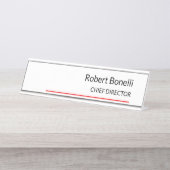 Minimale zwarte witte platte standaard bureau naambordje (Voorkant)