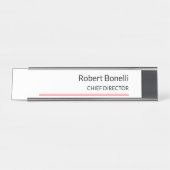 Minimale zwarte witte platte standaard bureau naambordje (Voorkant)