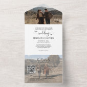 Minimale zwarte witte QR-code RSVP-bruiloft All In One Uitnodiging (Binnen)