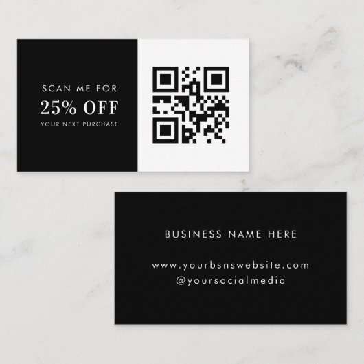 Minimale zwarte witte QR-code voor kleine bedrijve Kortingskaartje (Voorkant / Achterkant)