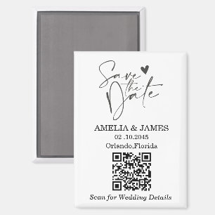 Minimale Zwarte & Witte QR Huwelijk Save The Date  Magneet