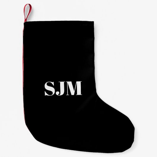 Minimale zwarte witte rode Aangepaste monogram Kleine Kerstsok (Voorkant)