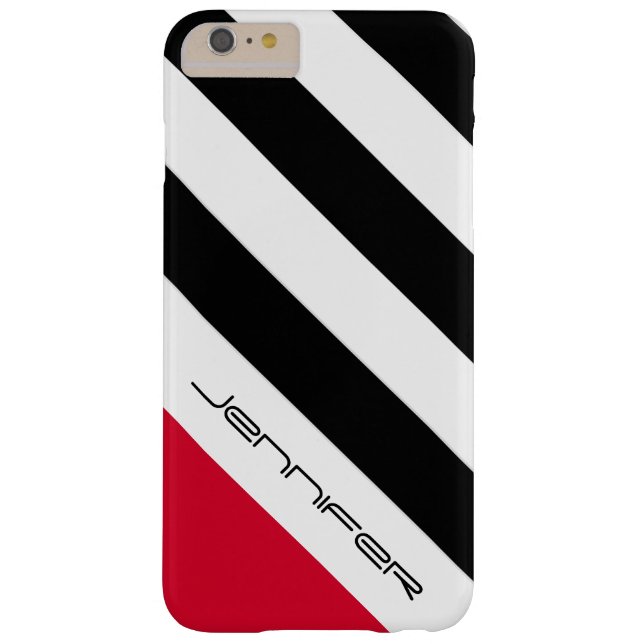 Minimale zwarte/witte/rode streep, aangepaste naam Case-Mate iPhone case (Achterkant)