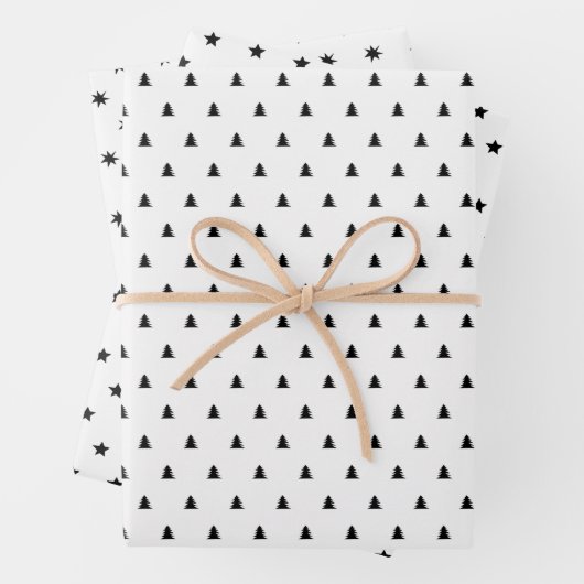 Minimale zwarte witte Scandi-kerst Inpakpapier Vel (In situ)