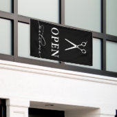 Minimale zwarte witte schaar Welkom open Spandoek (Buitenkant Gebouw)