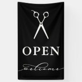 Minimale zwarte witte schaar Welkom open Spandoek (Verticaal)