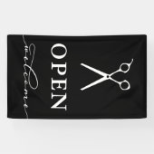 Minimale zwarte witte schaar Welkom open Spandoek (Horizontaal)