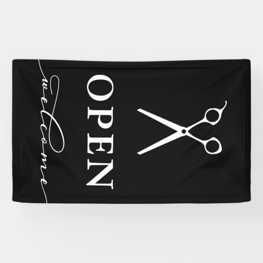 Minimale zwarte witte schaar Welkom open Spandoek (Horizontaal)