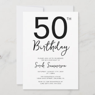 Minimale zwarte witte script 50ste verpartij kaart