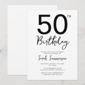 Minimale zwarte witte script 50ste verpartij kaart (Voorkant / Achterkant)