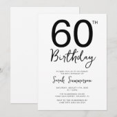 Minimale zwarte witte script 60ste verjaardagsfees kaart (Voorkant / Achterkant)