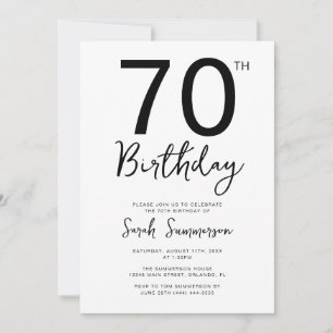Minimale zwarte witte script 70ste verpartij kaart