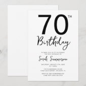 Minimale zwarte witte script 70ste verpartij kaart (Voorkant / Achterkant)