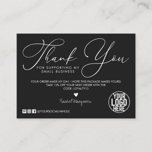 Minimale zwarte witte scriptklant Hartelijk dank Visitekaartje (Voorkant)