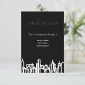 Minimale zwarte witte skyline die we verplaatst he aankondiging (Staand voorkant)