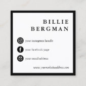 Minimale zwarte witte sociale media Uw Logo Vierkante Visitekaartje (Voorkant)