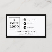 Minimale zwarte witte sociale media Uw Logo Visitekaartje (Voorkant)