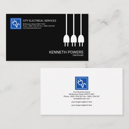 Minimale zwarte witte stroomkabels visitekaartje (Voorkant / Achterkant)