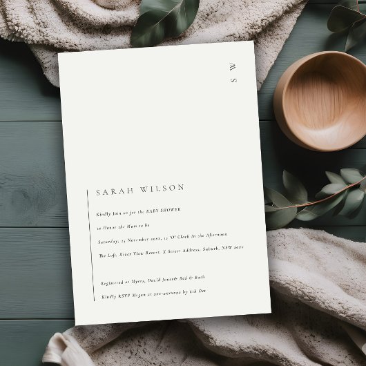 Minimale zwarte witte Typografie Baby shower Uitno Bedankkaart