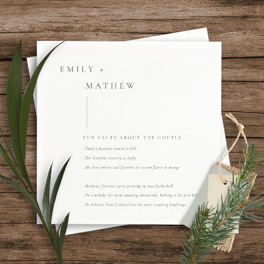 Minimale zwarte & witte Typografie Fun Facts Servet