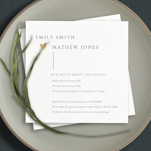 Minimale zwarte witte Typografie Gold Heart Fact Servet