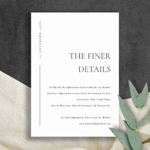 MINIMALE ZWARTE WITTE TYPOGRAFIE TROUW DETAILS INFORMATIEKAARTJE