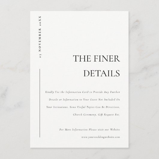 Minimale zwarte witte Typografie Weddenschap Detai Informatiekaartje (Voorkant)