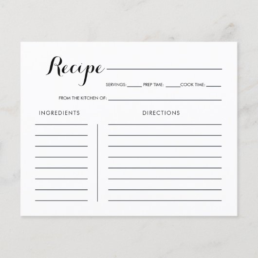 Minimale zwarte witte Vrijgezellenfeest Recipcard (Voorkant)